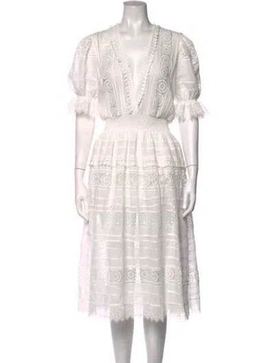 Pre-owned Waimari Lace Pattern Midi Length Dress In White
