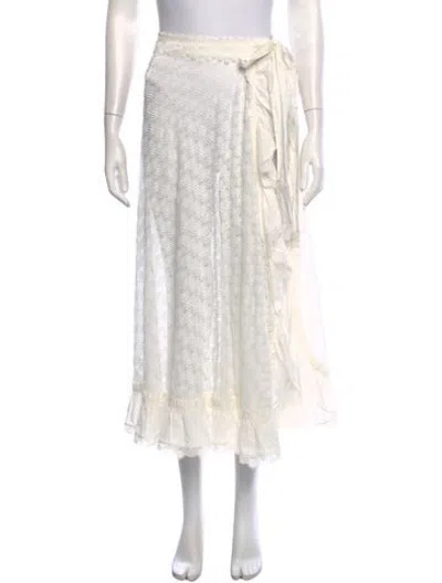 Pre-owned Waimari Lace Pattern Midi Length Skirt In White