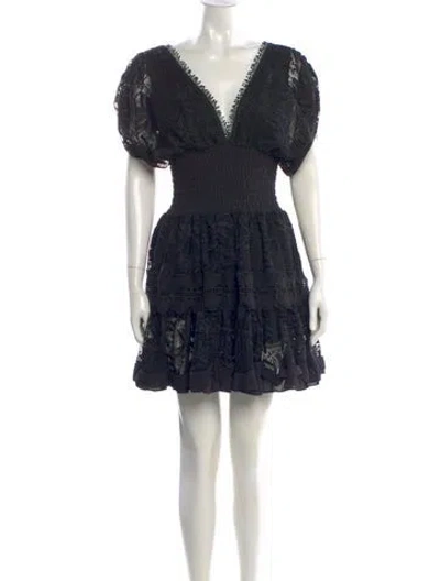 Pre-owned Waimari Lace Pattern Mini Dress In Black
