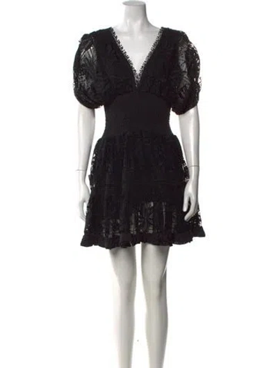 Pre-owned Waimari Lace Pattern Mini Dress In Black