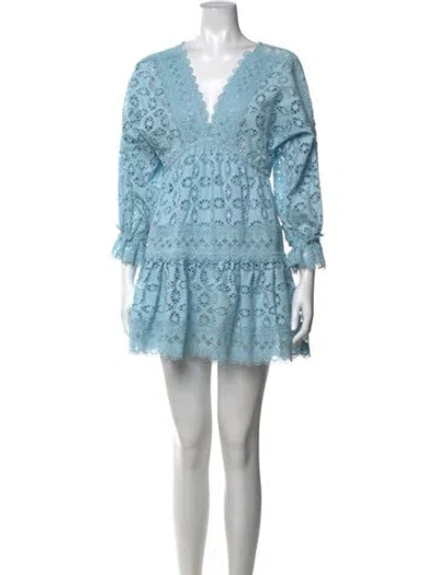 Pre-owned Waimari Lace Pattern Mini Dress In Blue