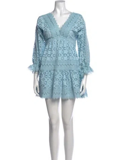 Pre-owned Waimari Lace Pattern Mini Dress In Blue