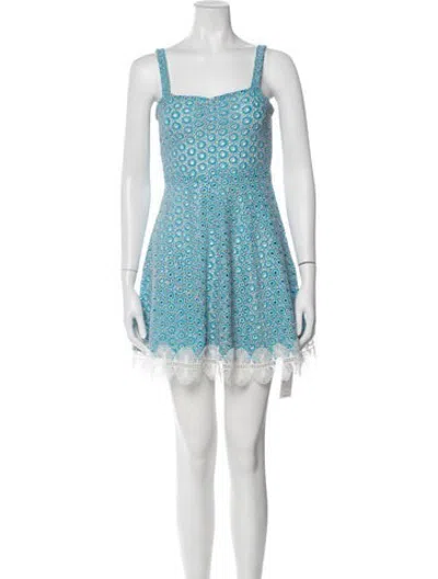 Pre-owned Waimari Lace Pattern Mini Dress In Blue