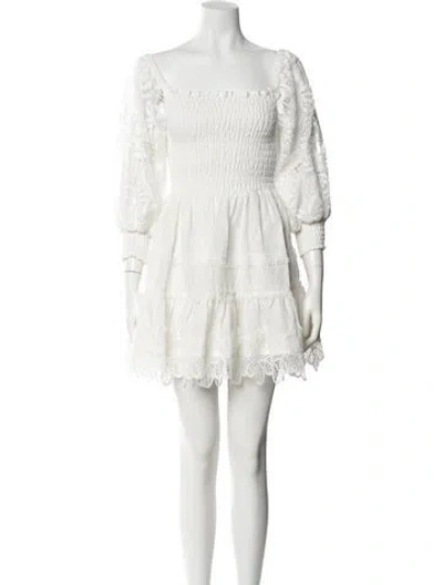Pre-owned Waimari Lace Pattern Mini Dress In White