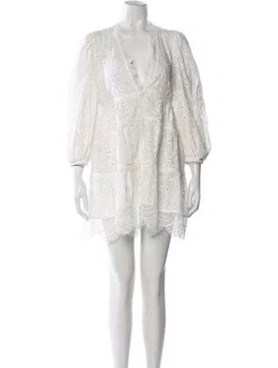 Pre-owned Waimari Lace Pattern Mini Dress In White