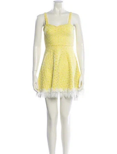 Pre-owned Waimari Lace Pattern Mini Dress In Yellow