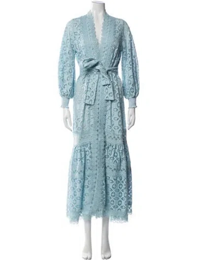 Pre-owned Waimari Lace Pattern Ruffle Embellishment Robe In Blue