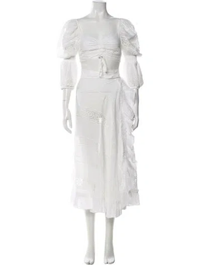 Pre-owned Waimari Lace Pattern Ruffle Embellishment Skirt Set In White