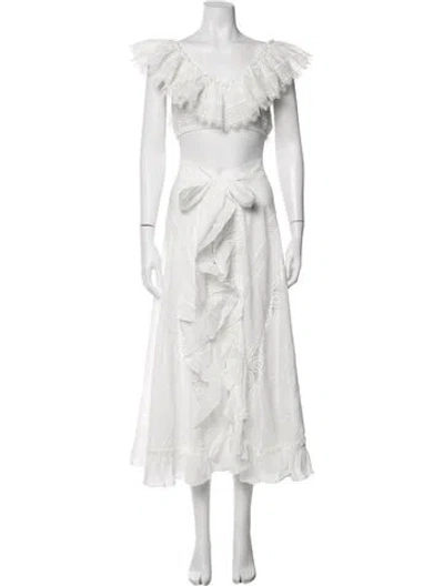 Pre-owned Waimari Lace Pattern Skirt Set In White
