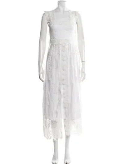 Pre-owned Waimari Lace Pattern Square Neckline Top In White