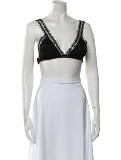 Pre-owned Waimari Lace Pattern V-neck Sports Bra In Black
