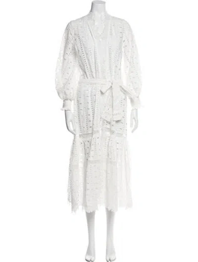 Pre-owned Waimari Lace Trim Embellishment Cover-up In White