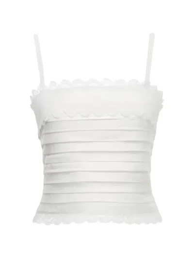 Waimari Lace-trim Pleated Top In White