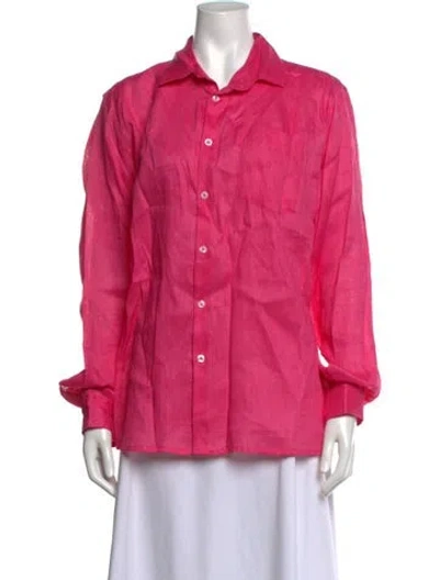 Pre-owned Waimari Linen Long Sleeve Button-up Top W/ Tags In Pink