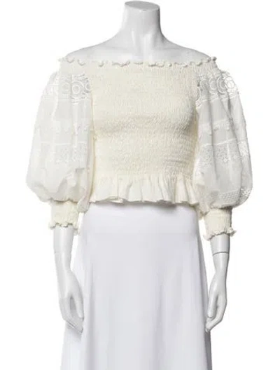 Pre-owned Waimari Linen Off-the-shoulder Crop Top In White