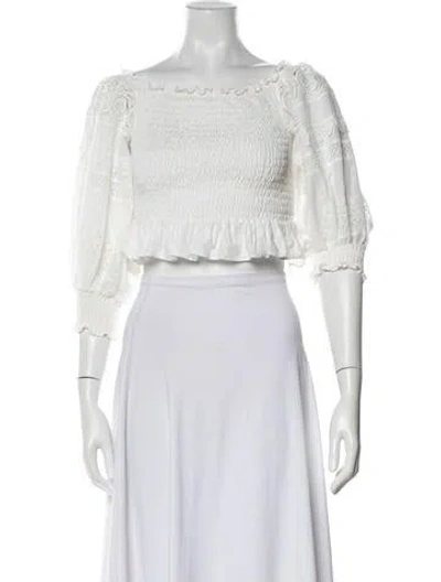 Pre-owned Waimari Linen Scoop Neck Crop Top In White