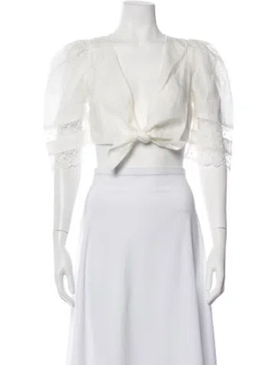 Pre-owned Waimari Linen V-neck Crop Top In Neutrals