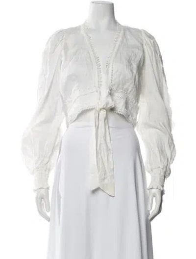 Pre-owned Waimari Linen V-neck Crop Top In White