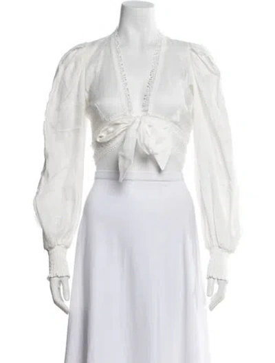 Pre-owned Waimari Linen V-neck Crop Top In White