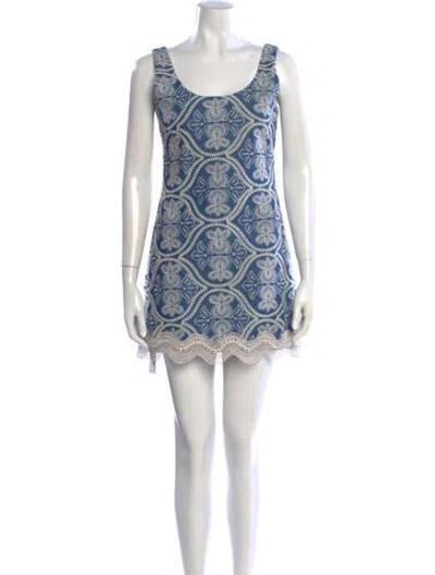 Pre-owned Waimari Patterned Mini Dress In Blue