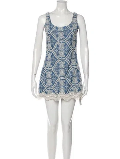 Pre-owned Waimari Printed Mini Dress In Blue