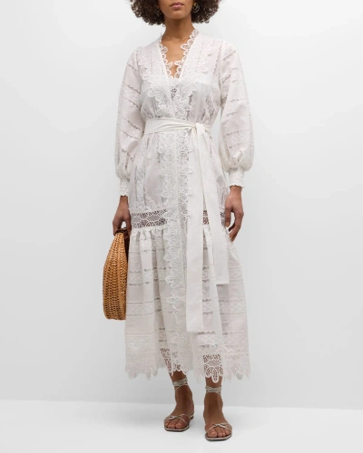 Waimari Rebecca Embroidered Lace Kimono Coverup In White