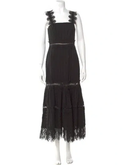 Pre-owned Waimari Square Neckline Long Dress In Black