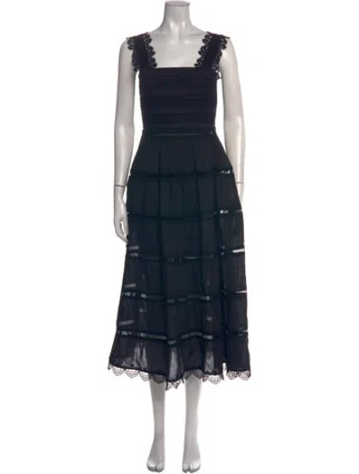 Pre-owned Waimari Square Neckline Long Dress In Black