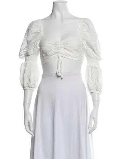 Pre-owned Waimari Square Neckline Long Sleeve Crop Top In Neutrals