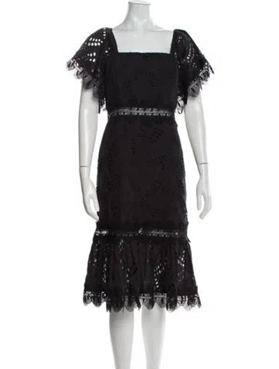 Pre-owned Waimari Square Neckline Midi Length Dress In Black