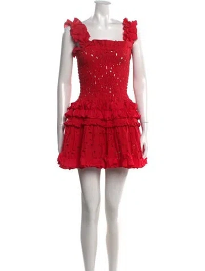 Pre-owned Waimari Square Neckline Mini Dress In Red