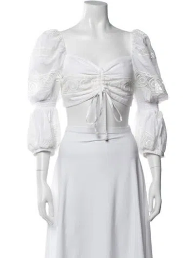 Pre-owned Waimari Square Neckline Short Sleeve Crop Top In White
