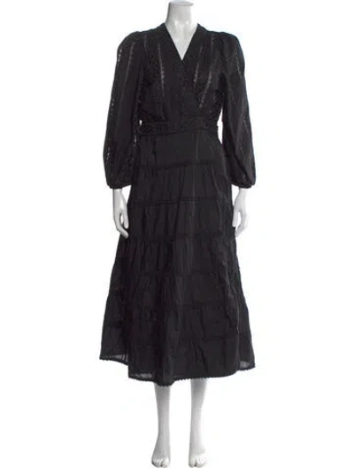 Pre-owned Waimari V-neck Long Dress In Black