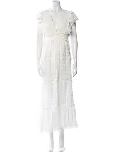 Pre-owned Waimari V-neck Long Dress In White