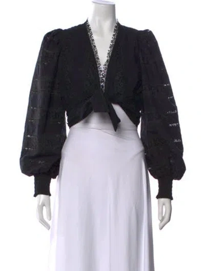 Pre-owned Waimari V-neck Long Sleeve Crop Top In Black
