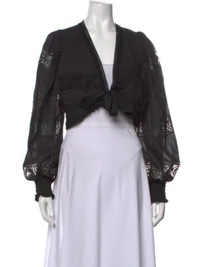 Pre-owned Waimari V-neck Long Sleeve Crop Top In Black