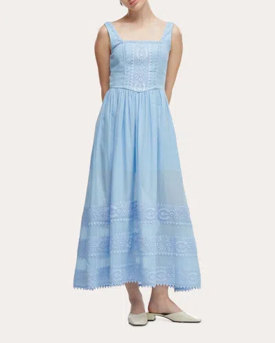 Waimari Women's Alba Embroidered Cotton Corset Midi Dress In Blue