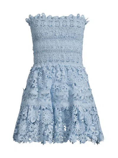 Waimari Women's Flor Del Viento Opal Strapless Lace Fit & Flare Minidress In Blue