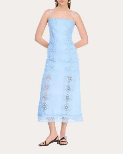 Waimari Women's Rocio Embroidered Lace Linen Maxi Dress In Blue
