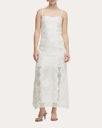 Waimari Women's Rocio Embroidered Lace Linen Maxi Dress In White