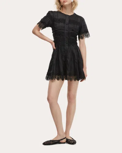 Waimari Women's Violetta Embroidered Lace Linen Mini Dress In Black