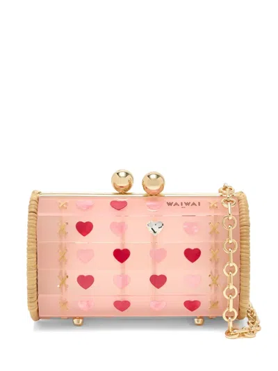 Waiwai Rio Petit Baoba Full Of Love Heart-embellished Clutch Bag In Pink
