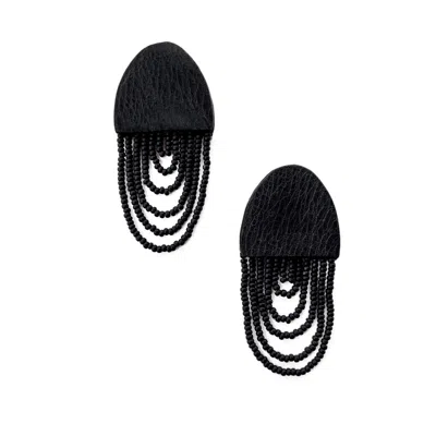 Waiwai Women's Aura Glass Bead Leather Earrings Black