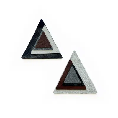 Waiwai Women's Black / Brown / Grey Triad Stud Leather Earrings