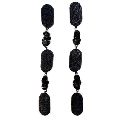 Waiwai Women's Black Capsule Dangle Earrings With Hematite Crystals