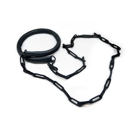 Waiwai Women's Black Choker With Leather Chain