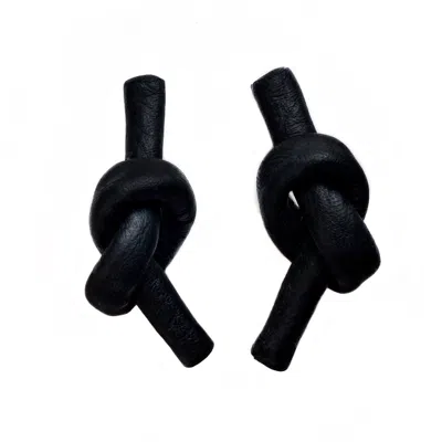 Waiwai Women's Black Knot Leather Earrings