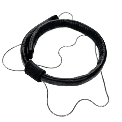 Waiwai Women's Black Leather Choker With Chain
