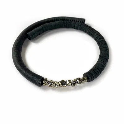 Waiwai Women's Black Leather Choker With Pyrite Crystals