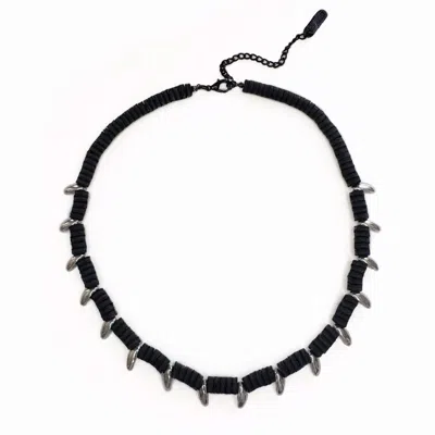 Waiwai Women's Black / Silver Spike Leather Collar Necklace